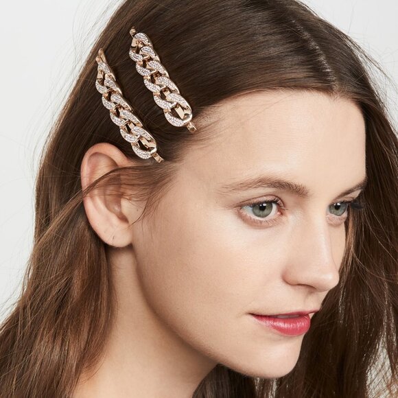 Lot of 2 BNIB Kitsch x Justine Marjan XL Rhinestone Chain Gold Bobby Pi… - Picture 2 of 8